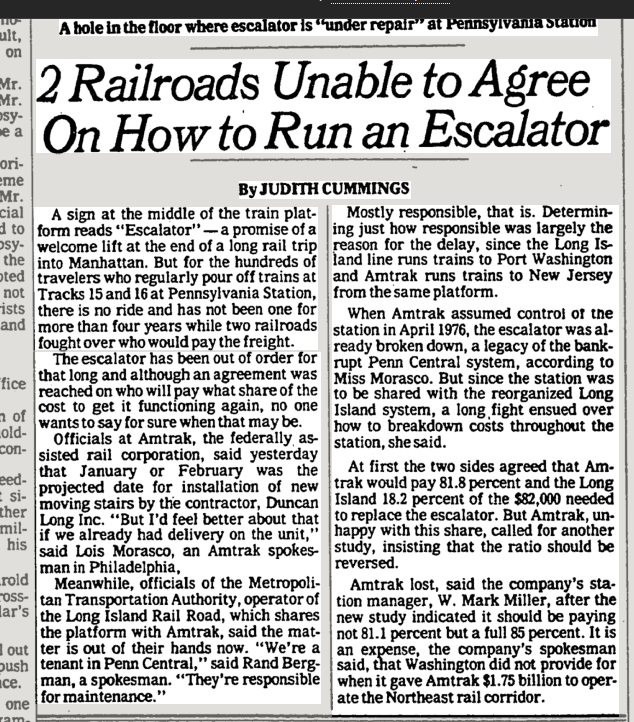 2 Railroads Unable to Agree on How to Run an Escalator